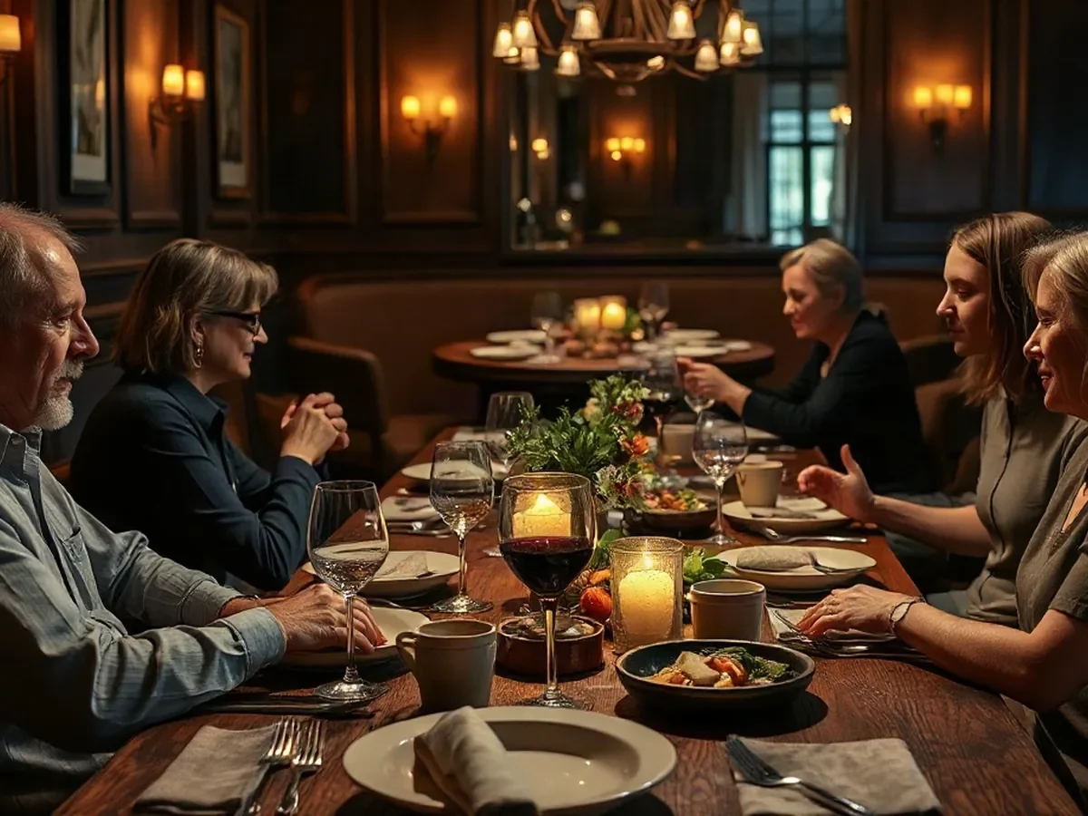 Adultes réunis autour d’un repas partagé