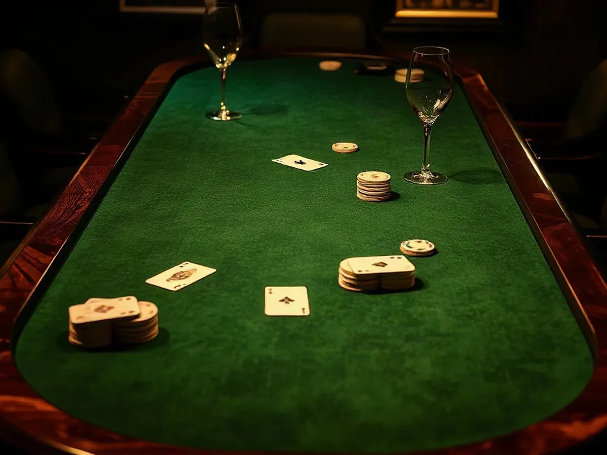 Table de poker physique avec cartes et compteurs symboliques sans valeur